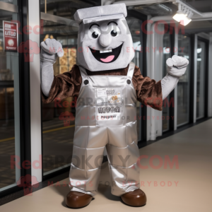 Silver Chocolate Bars mascot costume character dressed with a Dungarees and Cummerbunds