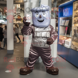 Silver Chocolate Bars mascot costume character dressed with a Dungarees and Cummerbunds