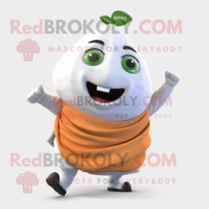 White Mango mascot costume character dressed with a Tank Top and Scarves