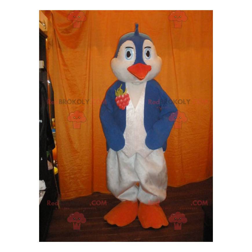 Mascota pingüino azul y blanco con pico naranja - Redbrokoly.com