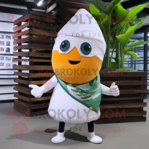White Mango mascot costume character dressed with a Tank Top and Scarves