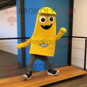 Yellow Skateboard mascot costume character dressed with a Bootcut Jeans and Shawl pins