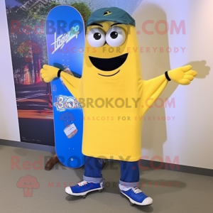 Yellow Skateboard mascot costume character dressed with a Bootcut Jeans and Shawl pins