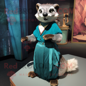 Teal Marten mascot costume character dressed with a Wrap Skirt and Earrings