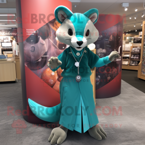 Teal Marten mascot costume character dressed with a Wrap Skirt and Earrings