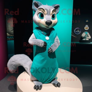 Teal Marten mascot costume character dressed with a Wrap Skirt and Earrings