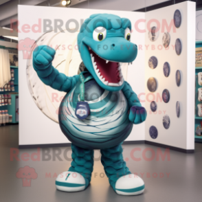 Teal Titanoboa mascot costume character dressed with a Rugby Shirt and Necklaces