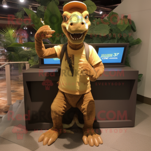 Brown Parasaurolophus mascot costume character dressed with a Cargo Shorts and Anklets