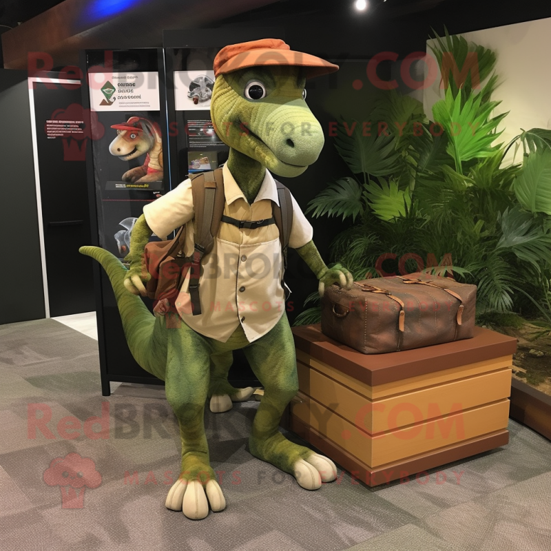 Brown Parasaurolophus mascot costume character dressed with a Cargo Shorts and Anklets