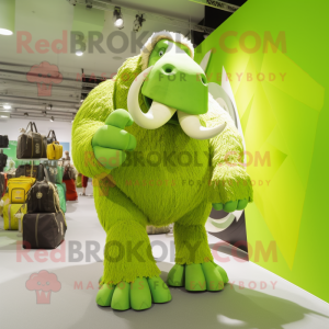 Lime Green Mammoth mascot costume character dressed with a Trousers and Handbags