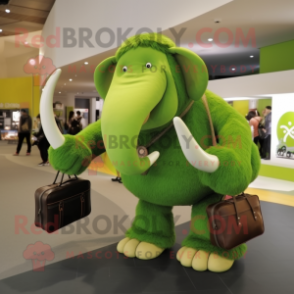 Lime Green Mammoth mascot costume character dressed with a Trousers and Handbags