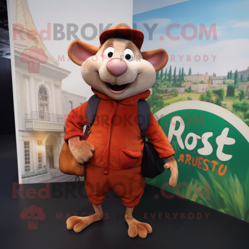 Rust Ratatouille mascot costume character dressed with a Hoodie and Backpacks Rust Ratatouille mascot costume character dressed with a Hoodie and Backpacks
