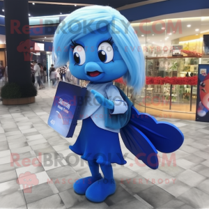 Blue Betta Fish mascot costume character dressed with a Mini Skirt and Handbags