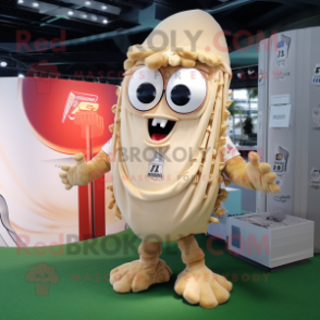 Beige Fried Calamari mascot costume character dressed with a Rugby Shirt and Keychains