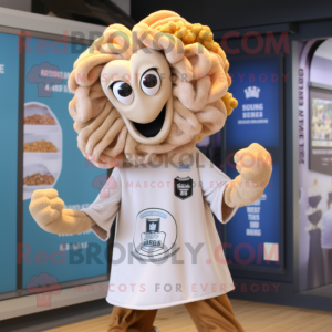 Beige Fried Calamari mascot costume character dressed with a Rugby Shirt and Keychains