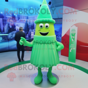 Green Ice mascot costume character dressed with a Pencil Skirt and Hats