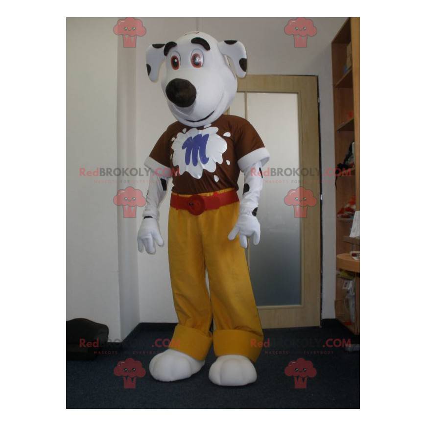 Maskot bílý a černý pes. Dalmatin maskot - Redbrokoly.com