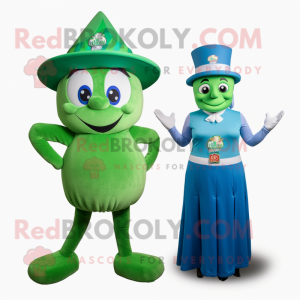 Green Ice mascot costume character dressed with a Pencil Skirt and Hats