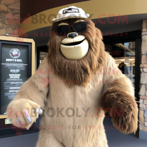 Beige Sasquatch mascot costume character dressed with a Corduroy Pants and Sunglasses