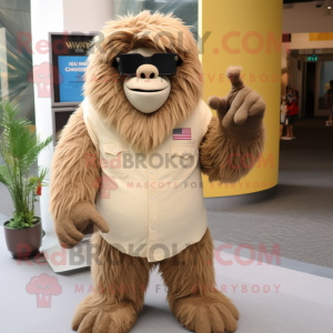 Beige Sasquatch mascot costume character dressed with a Corduroy Pants and Sunglasses