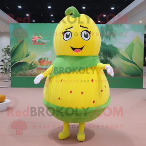 Lemon Yellow Watermelon mascot costume character dressed with a Mini Skirt and Headbands