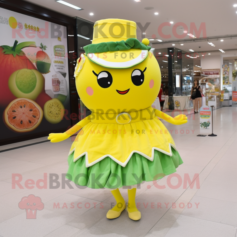 Lemon Yellow Watermelon mascot costume character dressed with a Mini Skirt and Headbands Lemon Yellow Watermelon mascot costume character dressed with a Mini Skirt and Headbands