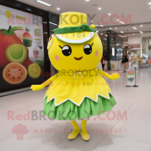 Lemon Yellow Watermelon mascot costume character dressed with a Mini Skirt and Headbands