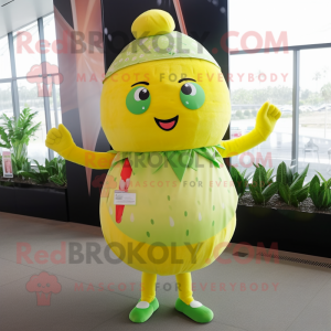Lemon Yellow Watermelon mascot costume character dressed with a Mini Skirt and Headbands