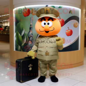 Peach American Soldier mascot costume character dressed with a Jacket and Briefcases