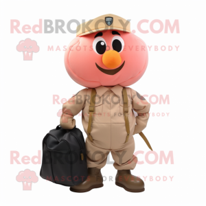 Peach American Soldier mascot costume character dressed with a Jacket and Briefcases