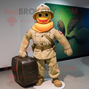 Peach American Soldier mascot costume character dressed with a Jacket and Briefcases