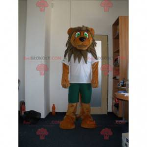 Bruine en beige leeuw mascotte met groene ogen - Redbrokoly.com