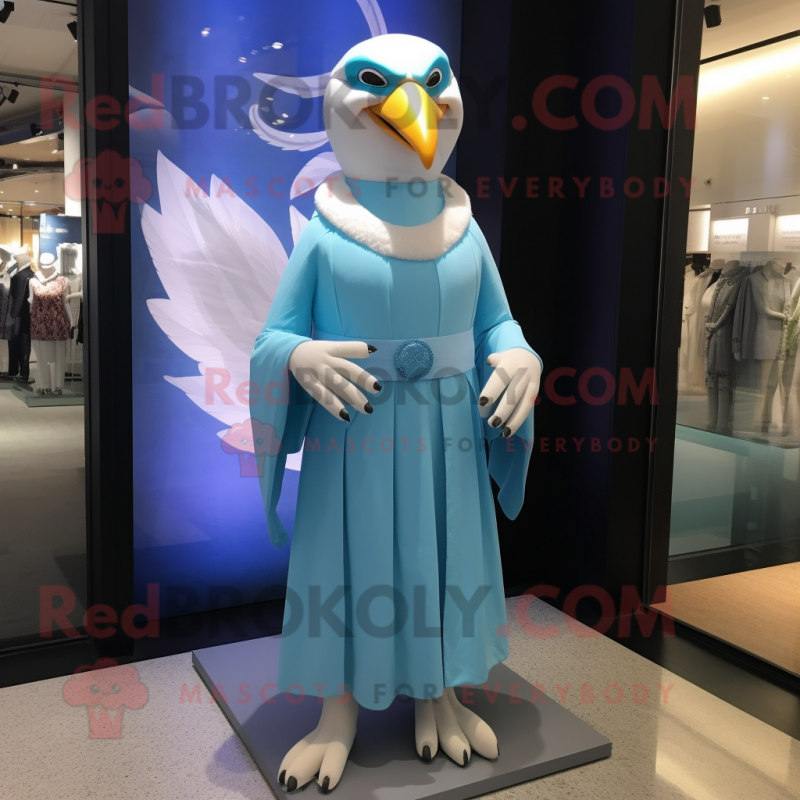 Sky Blue Albatross mascot costume character dressed with a Empire Waist Dress and Bracelets