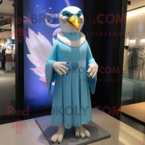 Sky Blue Albatross mascot costume character dressed with a Empire Waist Dress and Bracelets