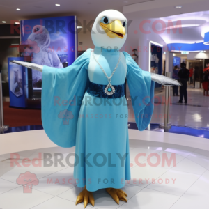 Sky Blue Albatross mascot costume character dressed with a Empire Waist Dress and Bracelets