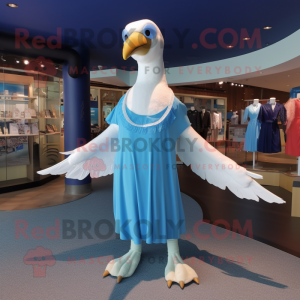 Sky Blue Albatross mascot costume character dressed with a Empire Waist Dress and Bracelets