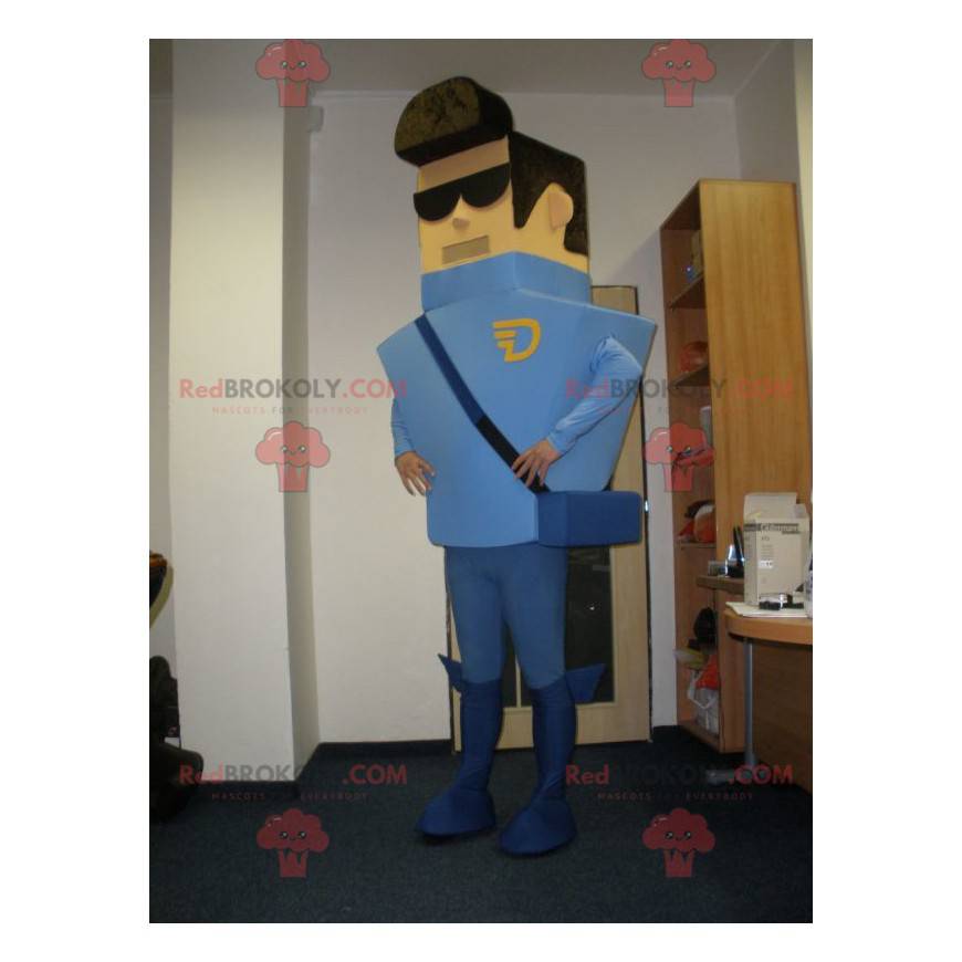 Courier postman mascot dressed in blue - Redbrokoly.com