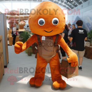 Rust Octopus mascot costume character dressed with a Overalls and Handbags