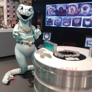 Silver Titanoboa mascot costume character dressed with a Blouse and Bracelet watches