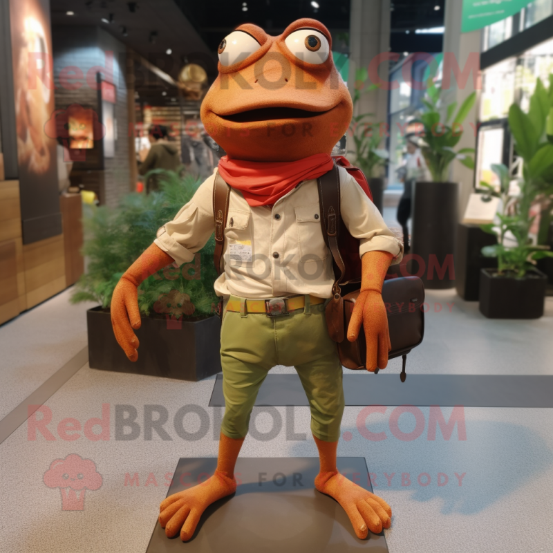 Rust Frog mascot costume character dressed with a Oxford Shirt and Wallets