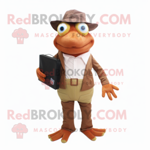 Rust Frog mascot costume character dressed with a Oxford Shirt and Wallets