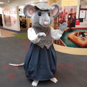 Gray Dormouse mascot costume character dressed with a Circle Skirt and Pocket squares