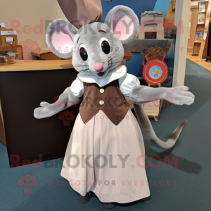 Gray Dormouse mascot costume character dressed with a Circle Skirt and Pocket squares