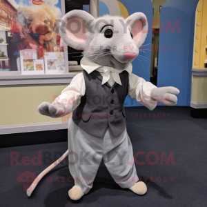 Gray Dormouse mascot costume character dressed with a Circle Skirt and Pocket squares