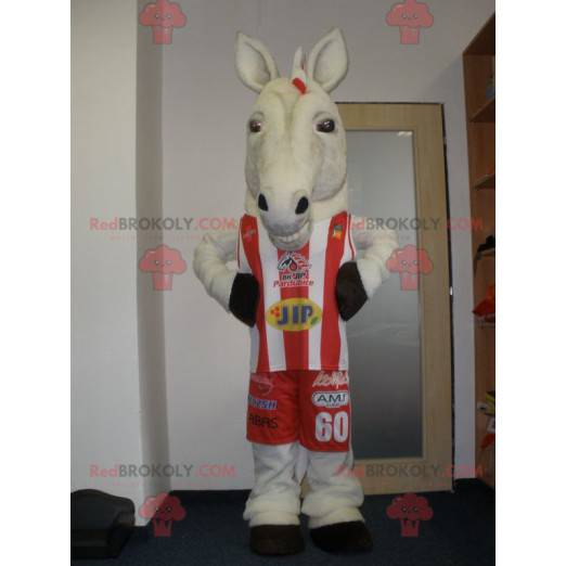 Very realistic white horse mascot in sportswear - Redbrokoly.com