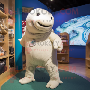 Cream Stellar'S Sea Cow mascot costume character dressed with a Jeggings and Hairpins