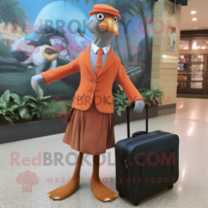 Orange Passenger Pigeon mascot costume character dressed with a Culottes and Briefcases