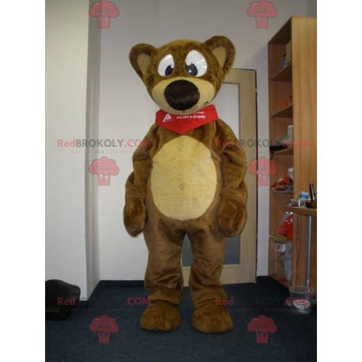 Braunes und gelbes Teddybärmaskottchen. Teddybär -