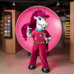 Magenta Horseshoe mascot costume character dressed with a Trousers and Necklaces