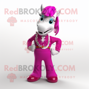 Magenta Horseshoe mascot costume character dressed with a Trousers and Necklaces